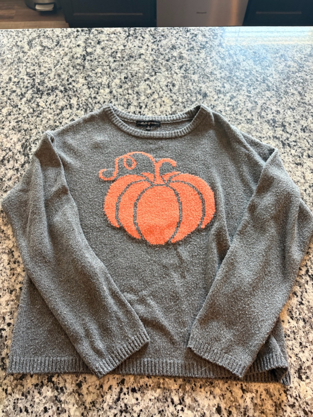 State of Mind Gray Sweater with Orange Pumpkin Motif